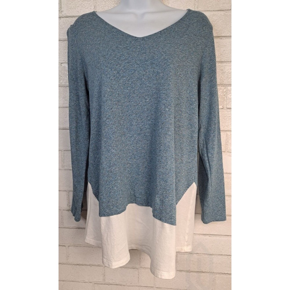 J. Jill Woman's Blouse Shirt Size S Blue V-Neck Long Sleeve